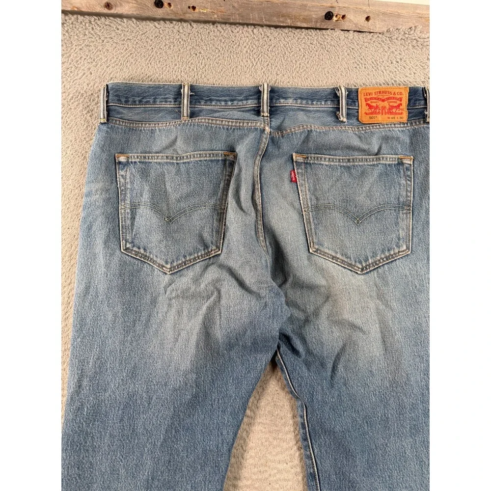Levi's 501 Jeans Men's 42x28 Blue Denim Pocket Distressed High Rise Straight Leg